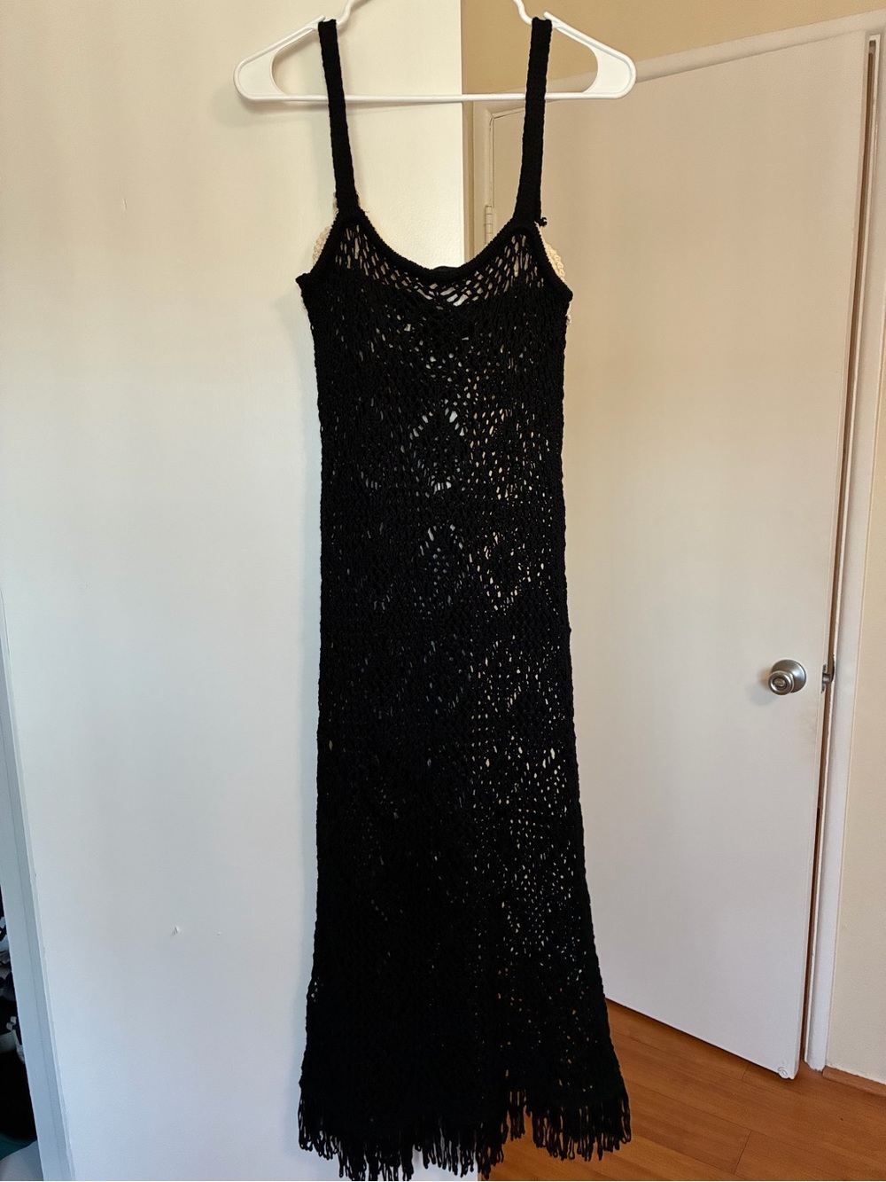 Zara Black Crochet Midi Vacation Dress with Cream Accents M - Picture 3 of 4